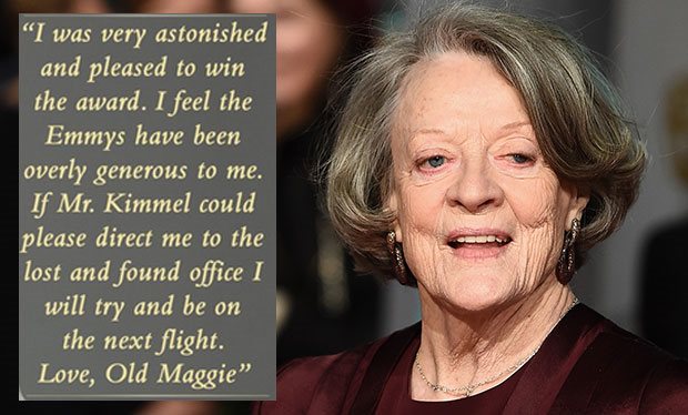 dame_maggie_smith_accepts_jimmy_kimmel_s_challenge_to_collect_her_emmy_in_lost_and_found